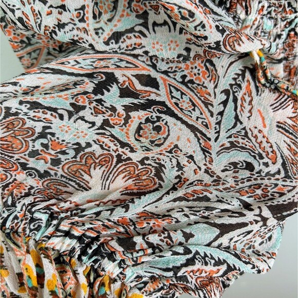 Anthropologie Ruffle Surplice Blouse Open Top Smocked Waist Floral Paisley Pt M - Picture 16 of 16